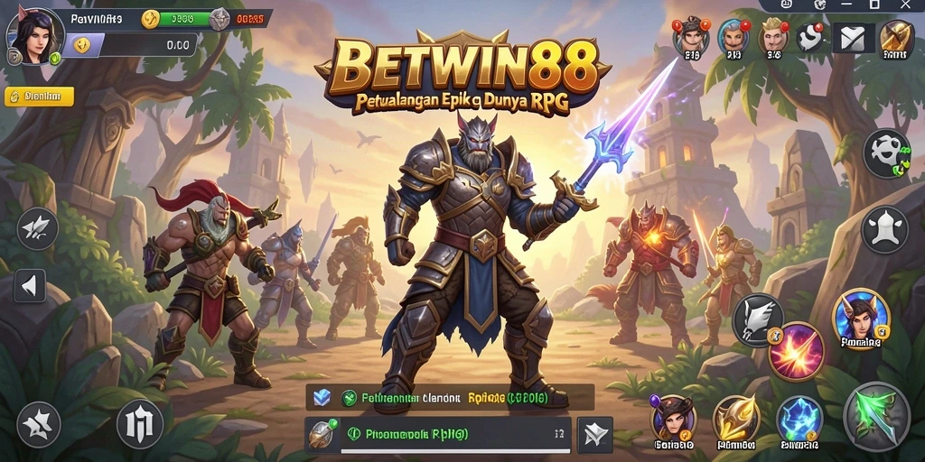 Screenshot utama BETWIN88 menampilkan pertarungan karakter di dunia RPG yang menawan.
