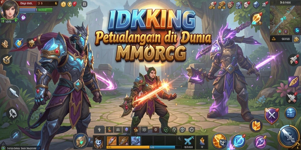 Screenshot IDRKING menampilkan karakter dalam pertempuran epik di dunia terbuka MMORPG.