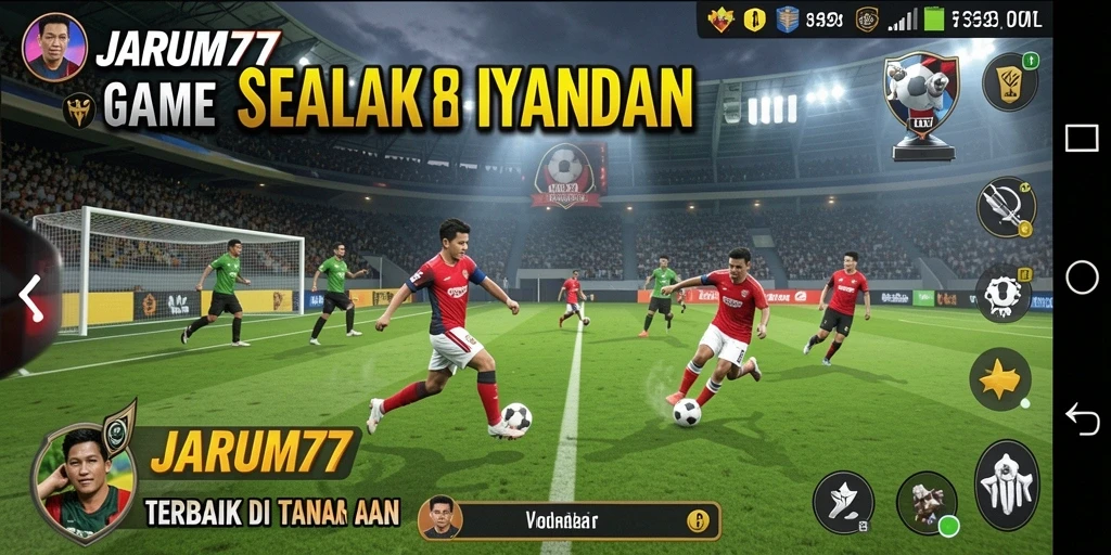 Tampilan gameplay JARUM77 yang mendebarkan dan penuh aksi sepak bola.