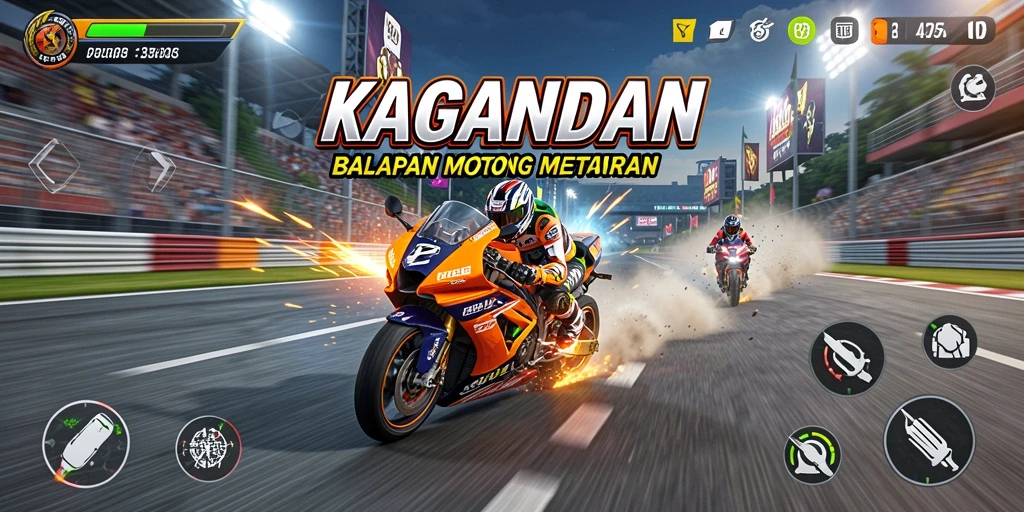 Gambaran gameplay utama KAGANDAN yang seru di lintasan balapan.
