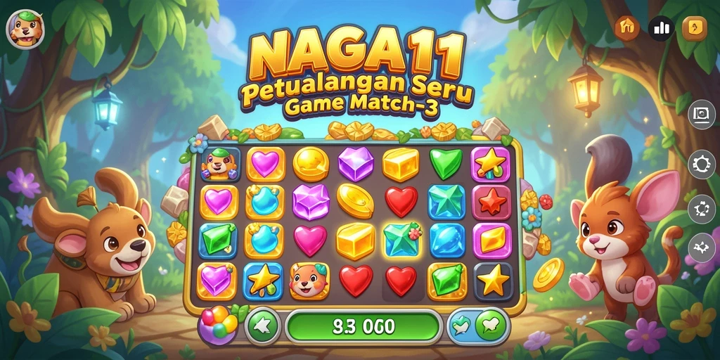 Screenshot NAGA11 menampilkan aksi seru gameplay Match-3 yang menantang.