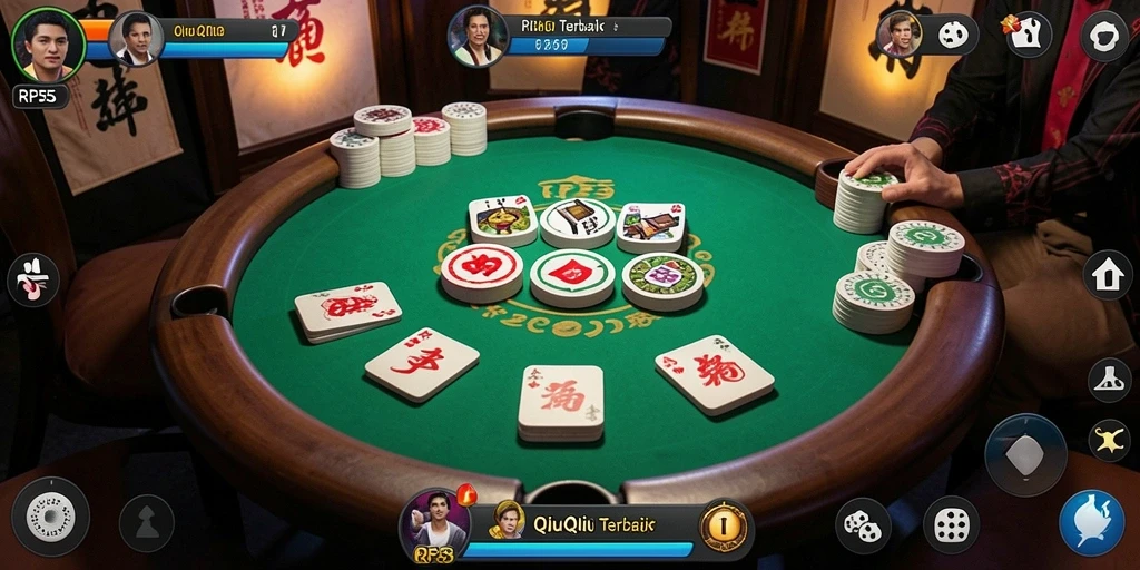 Screenshot RP55 menampilkan aksi seru permainan QiuQiu.