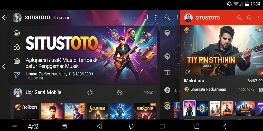 Tampilkan antarmuka aplikasi SITUSTOTO dengan fitur musik interaktif.