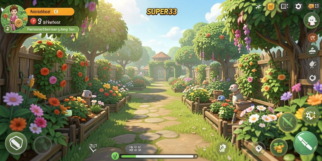 Tampilan menawan dari gameplay bertani di SUPER33.