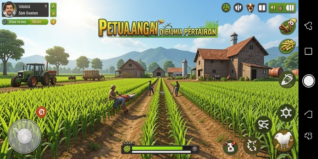 Gameplay V87 yang menyenangkan saat bertani dan memanen hasil