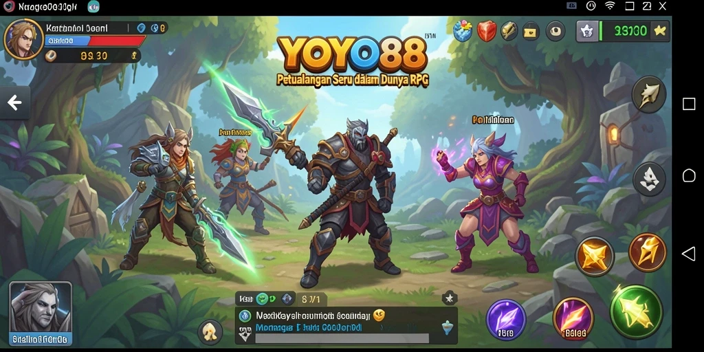 Tangkapan layar gameplay <strong>YOYO88</strong> menampilkan pertarungan epik di dunia fantasi.